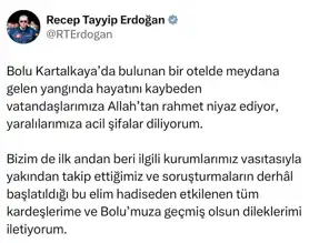 Erdoğan'dan Bolu Yangını Taziyesi